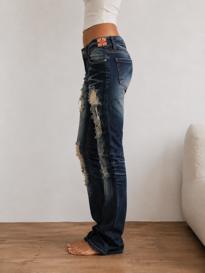 5th Street Distressed Skinny Denim Jeans in Dark Wash