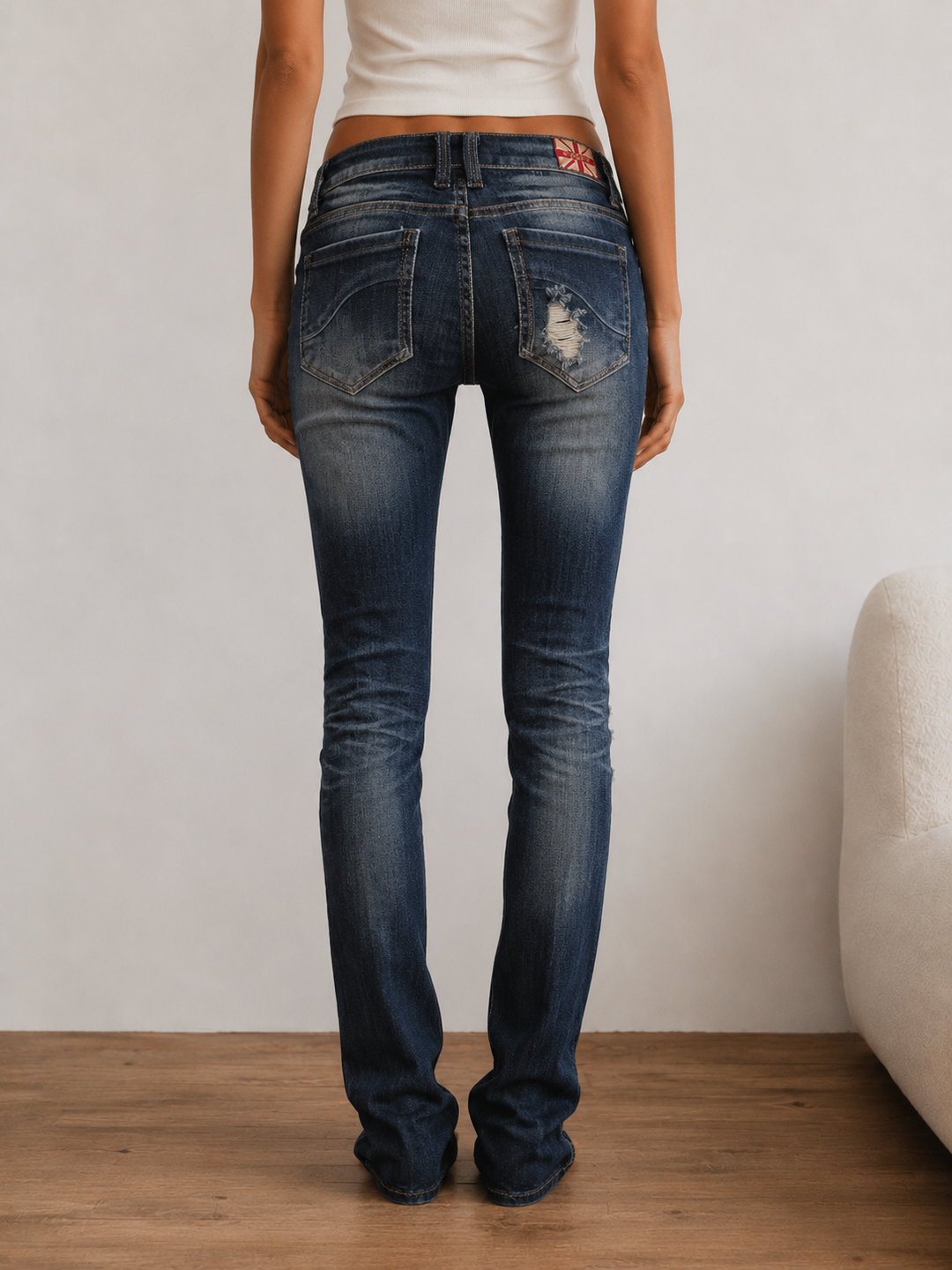 5th Street Distressed Skinny Denim Jeans in Dark Wash