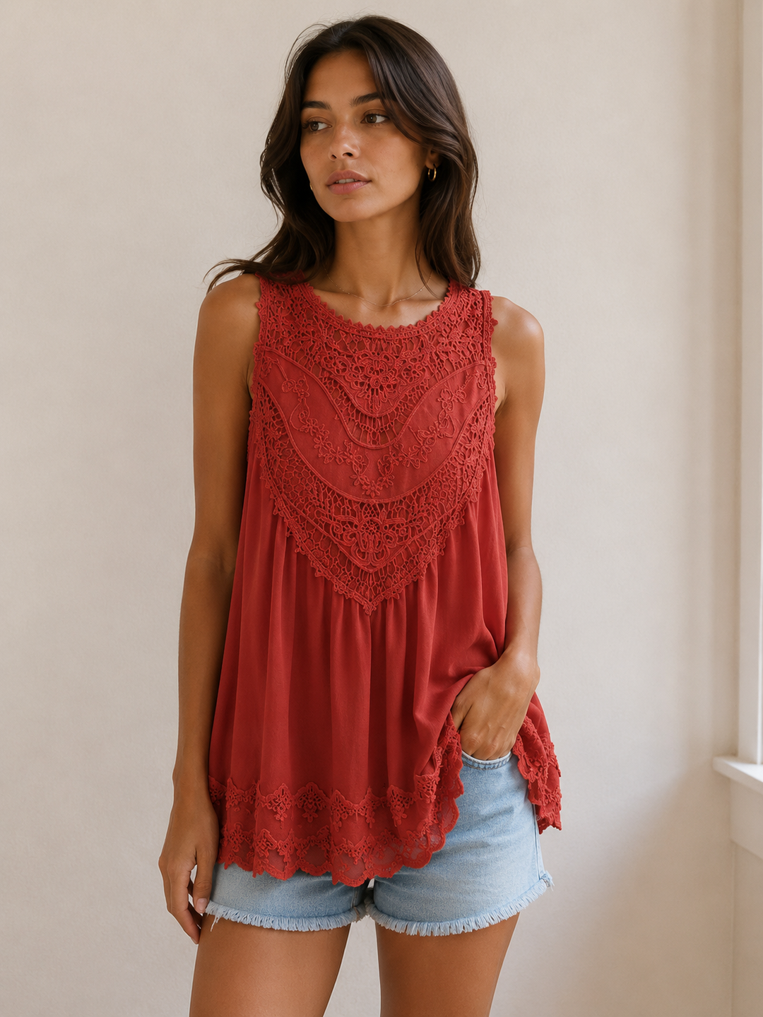 Angel Sleeveless Lace Flowy Top -  More Colors