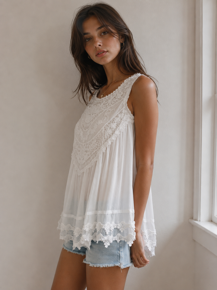 Angel Sleeveless Lace Flowy Top -  More Colors