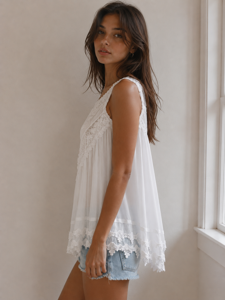 Angel Sleeveless Lace Flowy Top -  More Colors