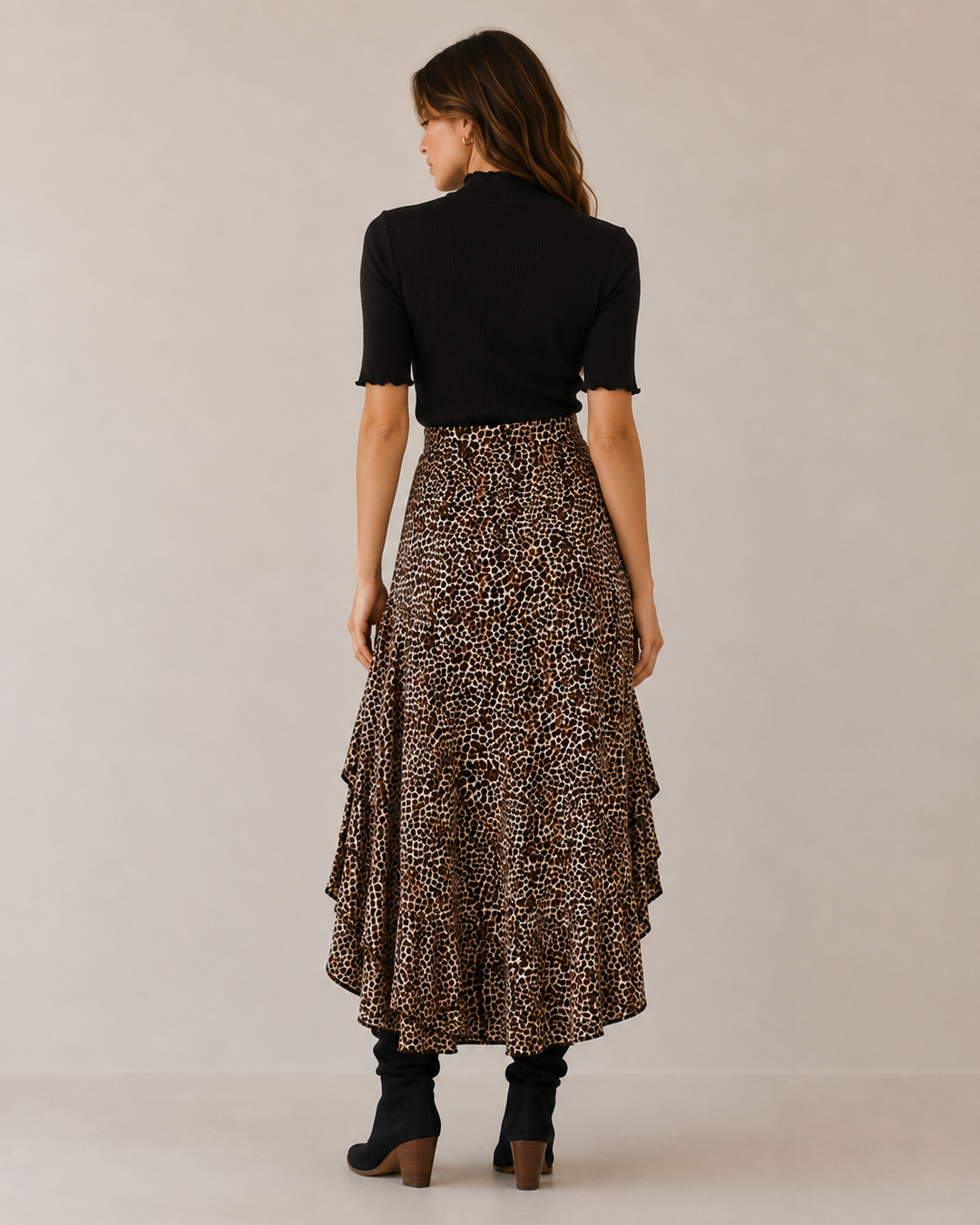Animal Print Asymmetrical High Low Skirt