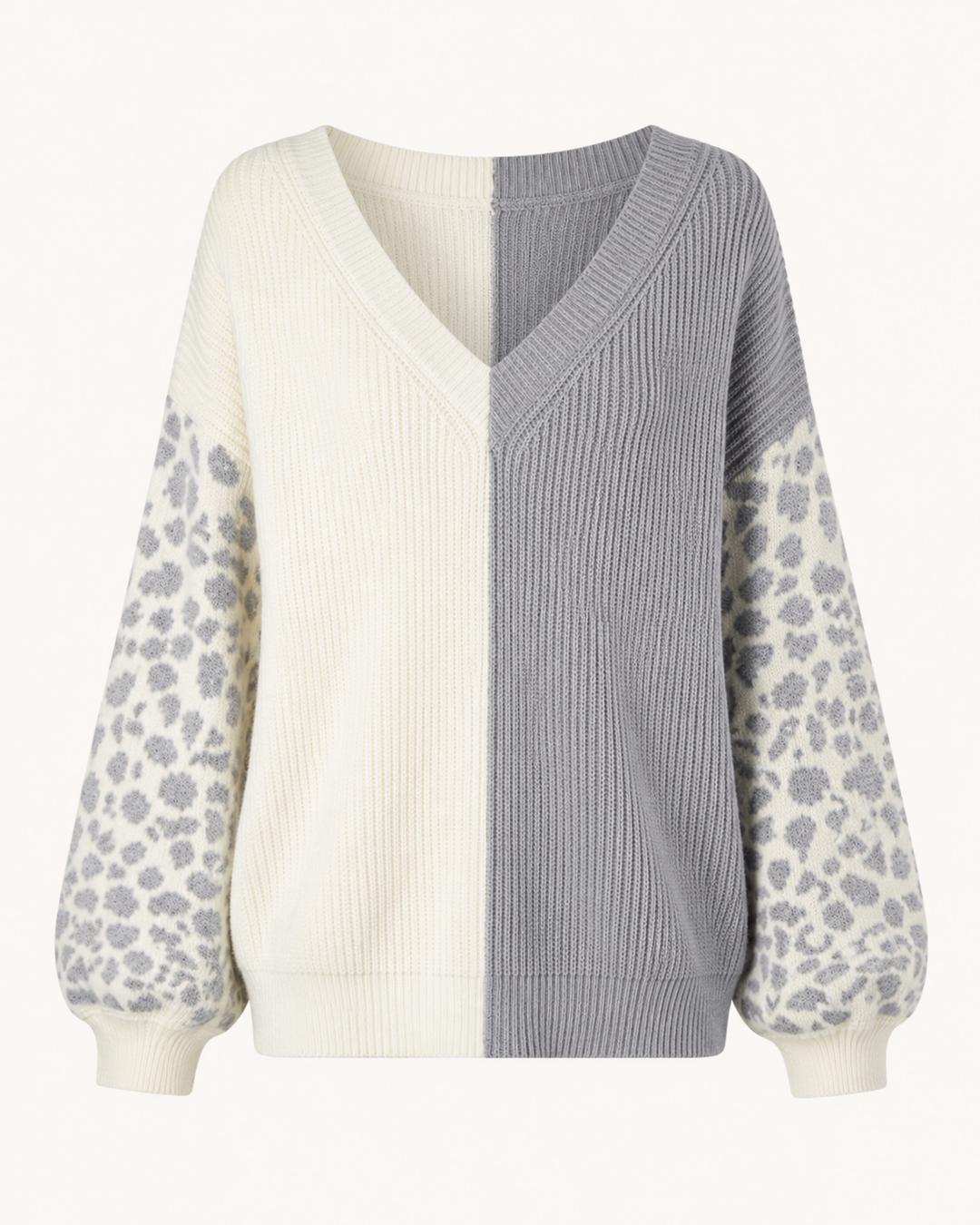 Animal Print Sleeve Color Block Cable Knit Sweater in More Colors