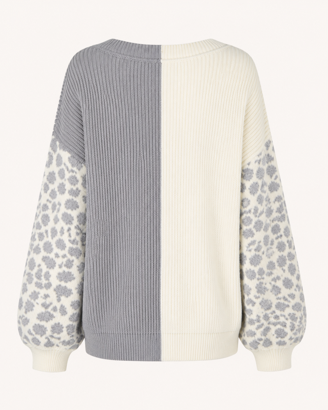 Animal Print Sleeve Color Block Cable Knit Sweater in More Colors