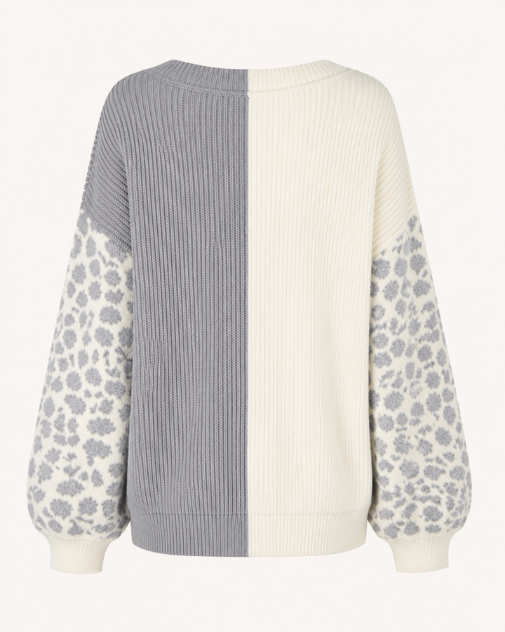 Animal Print Sleeve Color Block Cable Knit Sweater in More Colors