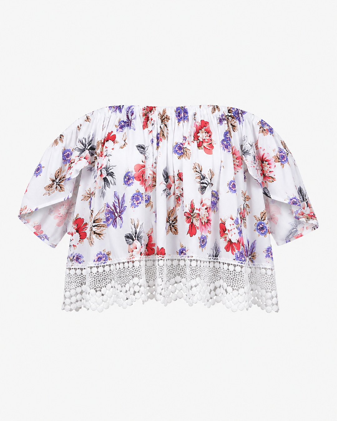 Boho Chic Off The Shoulder Crop Top With Lace Trim in More Colors