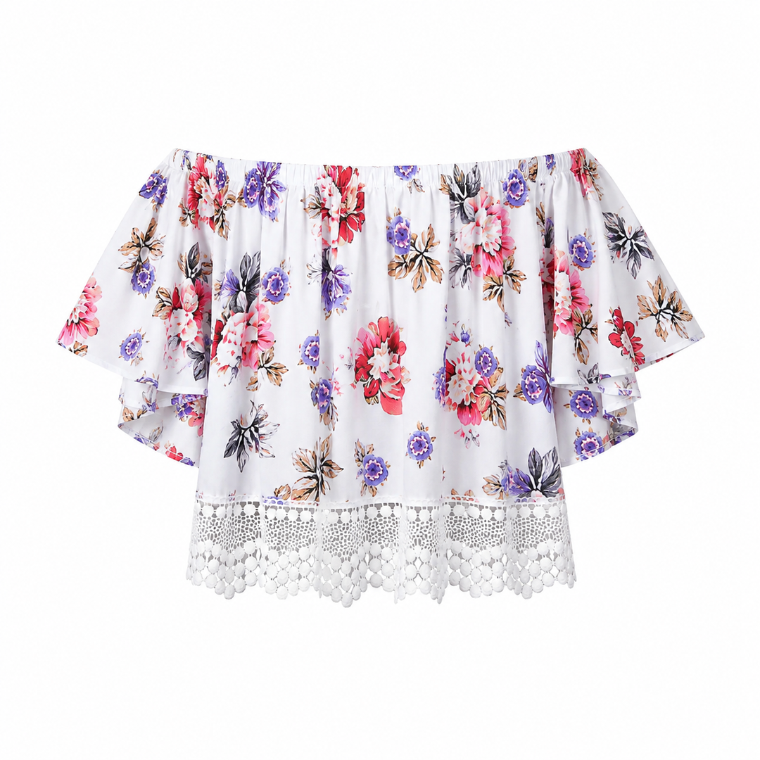 Boho Chic Off The Shoulder Crop Top With Lace Trim in More Colors