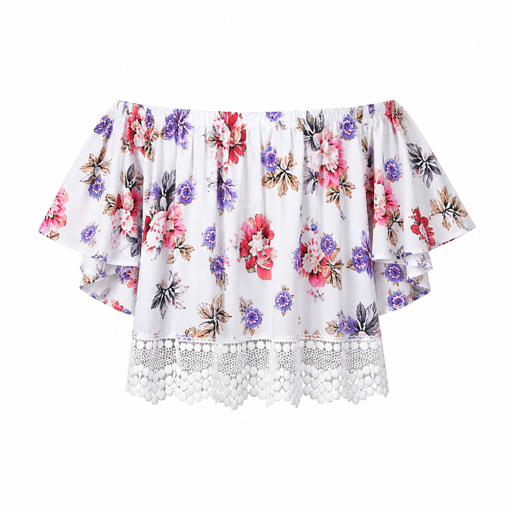 Boho Chic Off The Shoulder Crop Top With Lace Trim in More Colors
