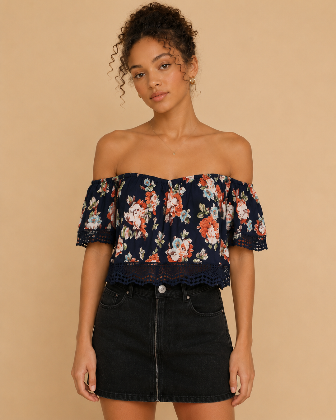 Boho Chic Off The Shoulder Crop Top With Lace Trim in More Colors