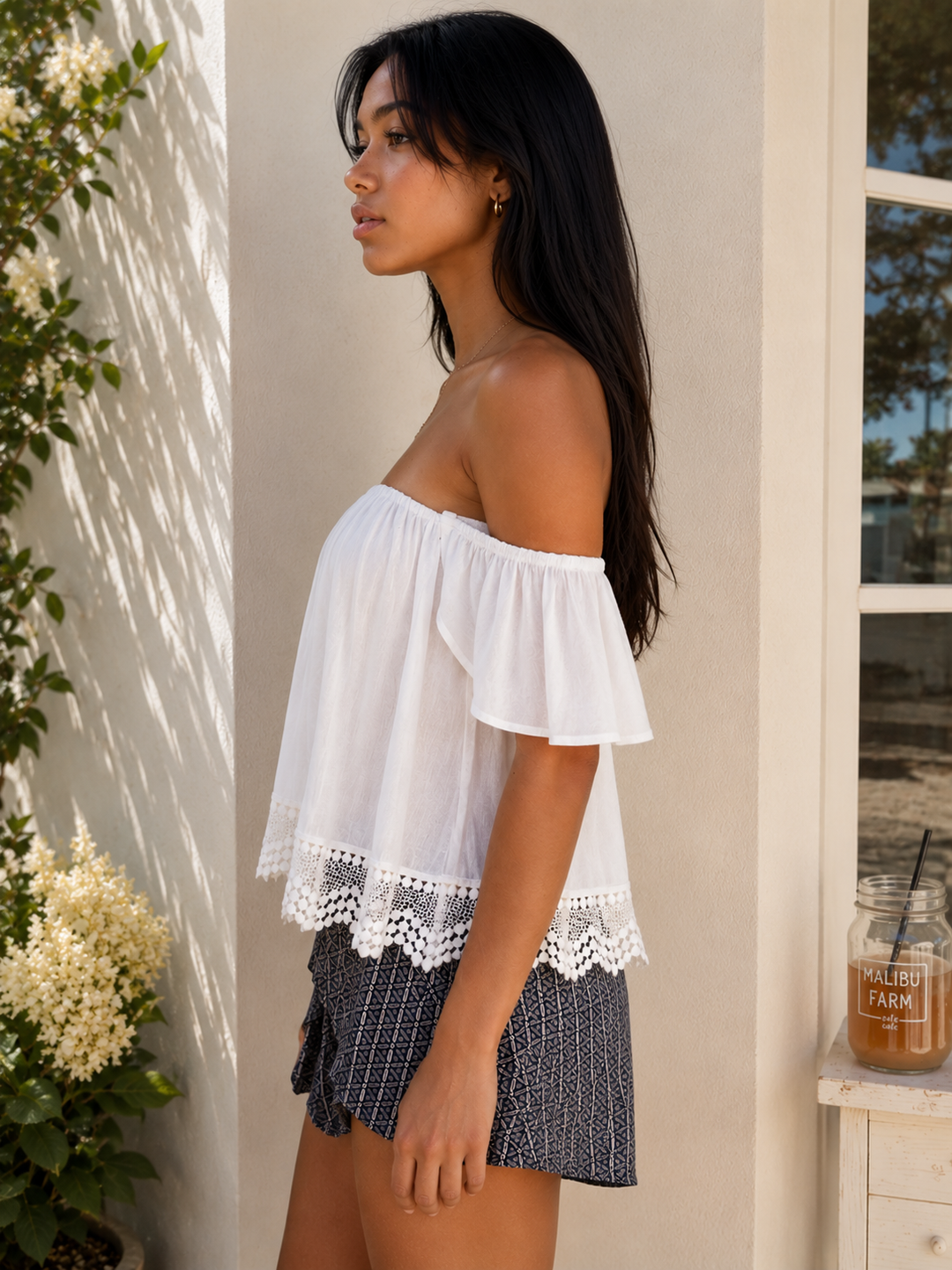 Boho Chic Off The Shoulder Crop Top With Lace Trim in More Colors