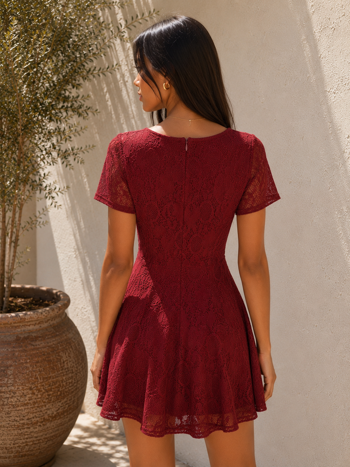 Burgundy Romantic Lace Fit & Flare Mini Dress