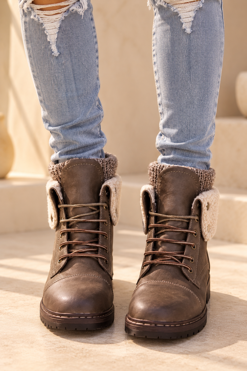COOLWAY Bring Betta Sweater Cuff Ankle Boots - Sherpa Lined - product image 2 | ShopHearts