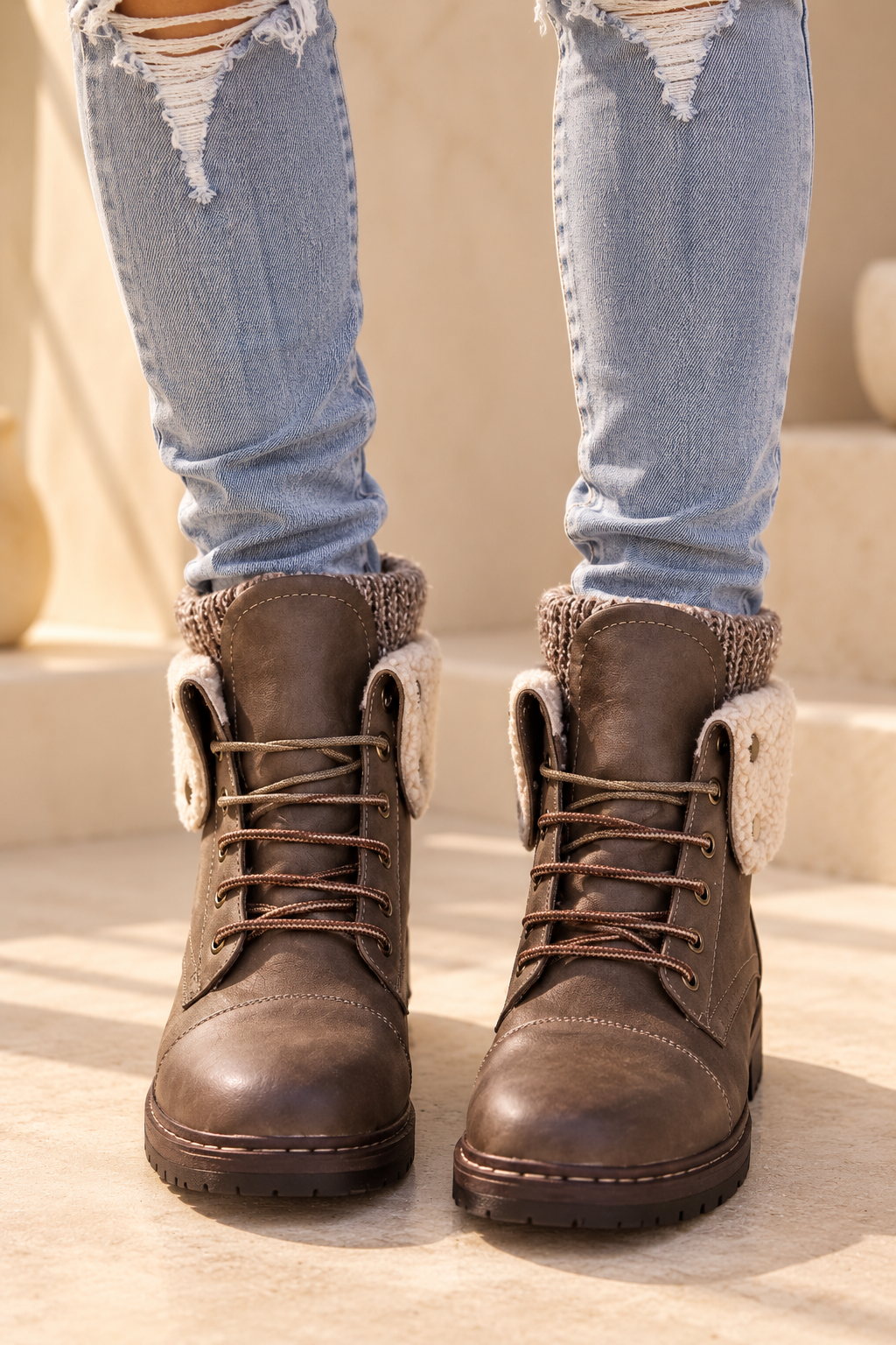 COOLWAY Bring Betta Sweater Cuff Ankle Boots - Sherpa Lined - product image 2 | ShopHearts
