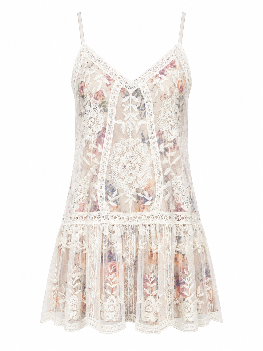 Care About You V-neck Lace and Floral Print Dress in Natural