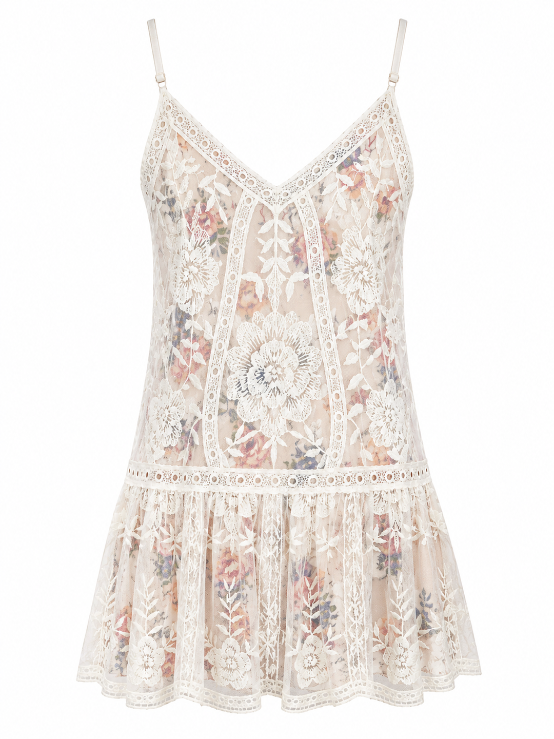 Care About You V-neck Lace and Floral Print Dress in Natural