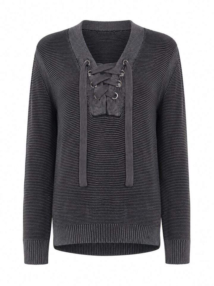 Charcoal Coast Lace-Up Sweater