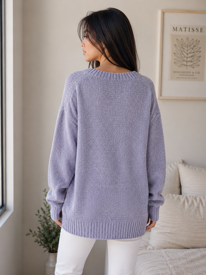 Chenille Pullover Sweater in Silver