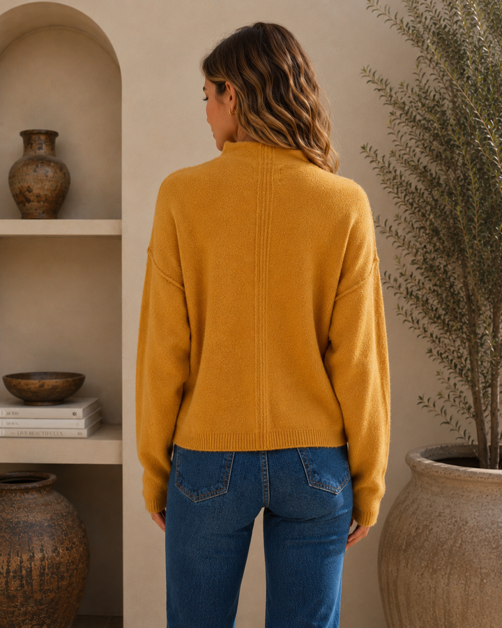 Cotton Candy LA Mock Neck Drop Shoulder Sweater in Honey