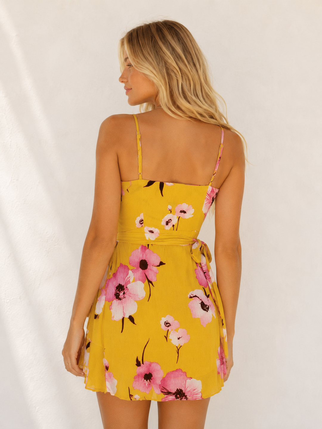 Cotton Candy LA - Paloma Ruffle Faux Wrap Mini Dress - Floral/Marigold