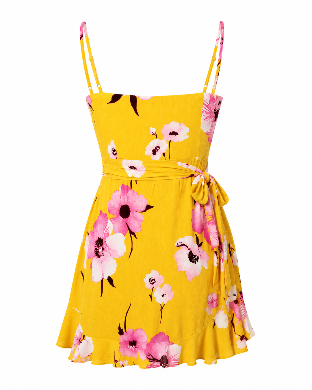 Cotton Candy LA - Paloma Ruffle Faux Wrap Mini Dress - Floral/Marigold