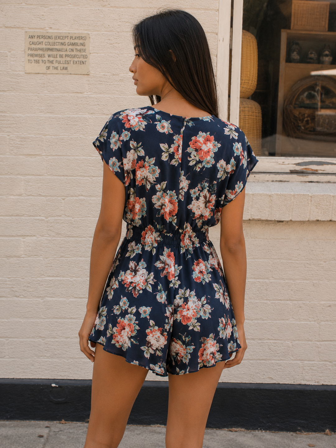 Cotton Candy LA Navy Floral Ruffle Hem Romper