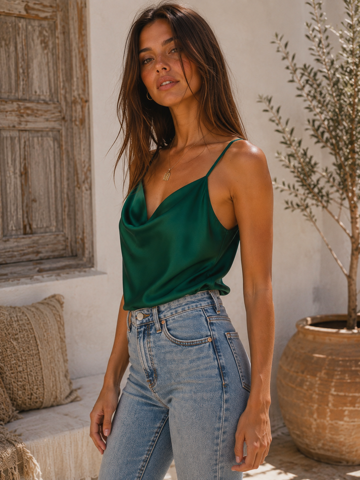 Silky Cowl Neck Satin Cami Tank in More Colors
