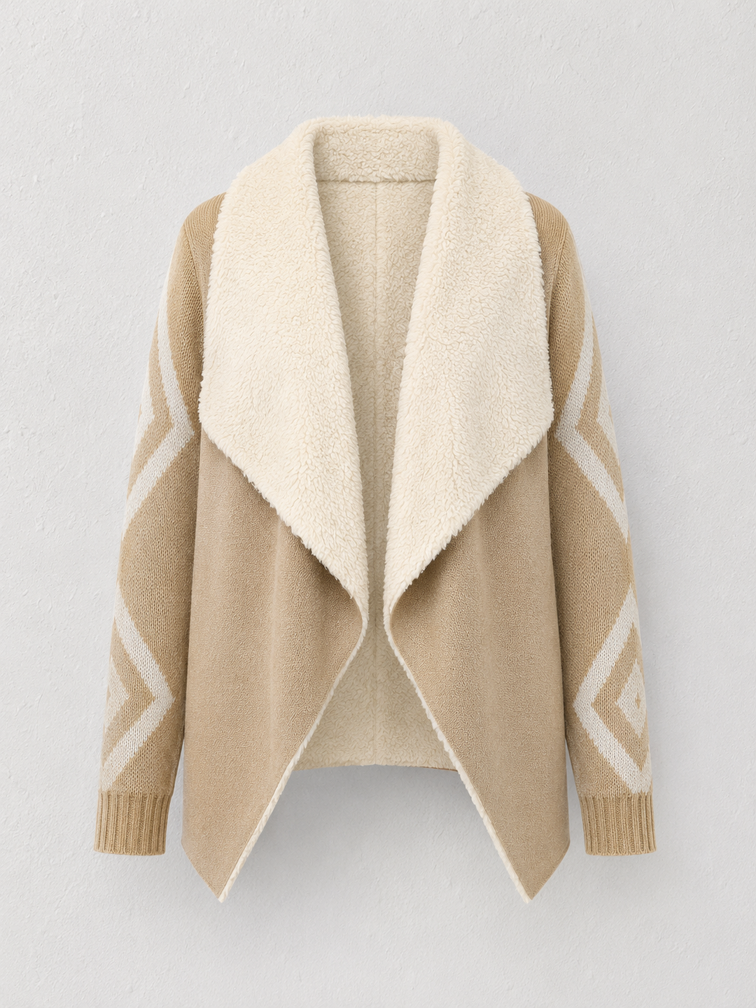 Cozy Chalet Sherpa Waterfall Cardigan – Beige Cream Aztec Knit Sweater