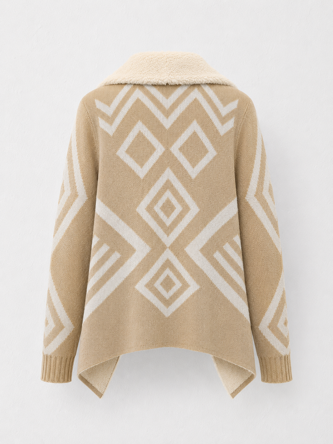 Cozy Chalet Sherpa Waterfall Cardigan – Beige Cream Aztec Knit Sweater