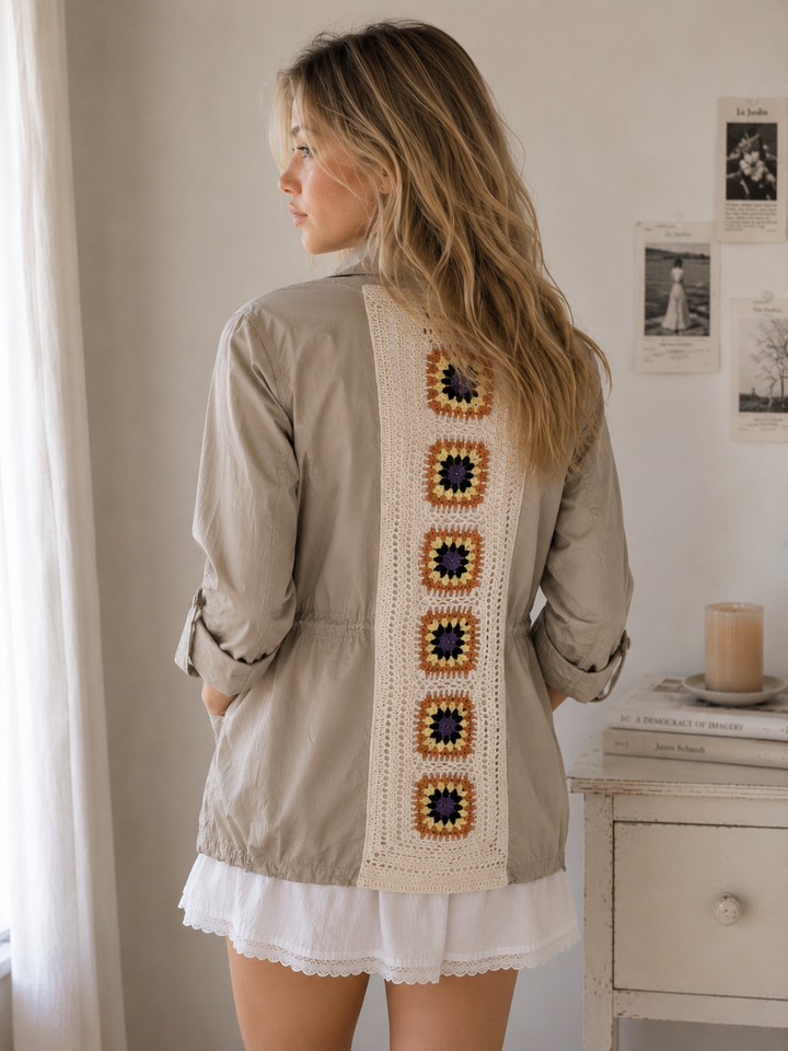 Desert Bloom Crochet Back Utility Jacket – Khaki