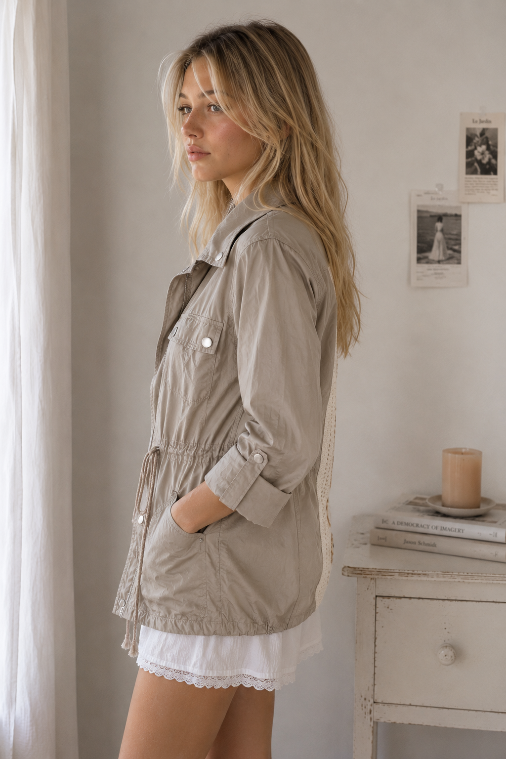 Desert Bloom Crochet Back Utility Jacket – Khaki