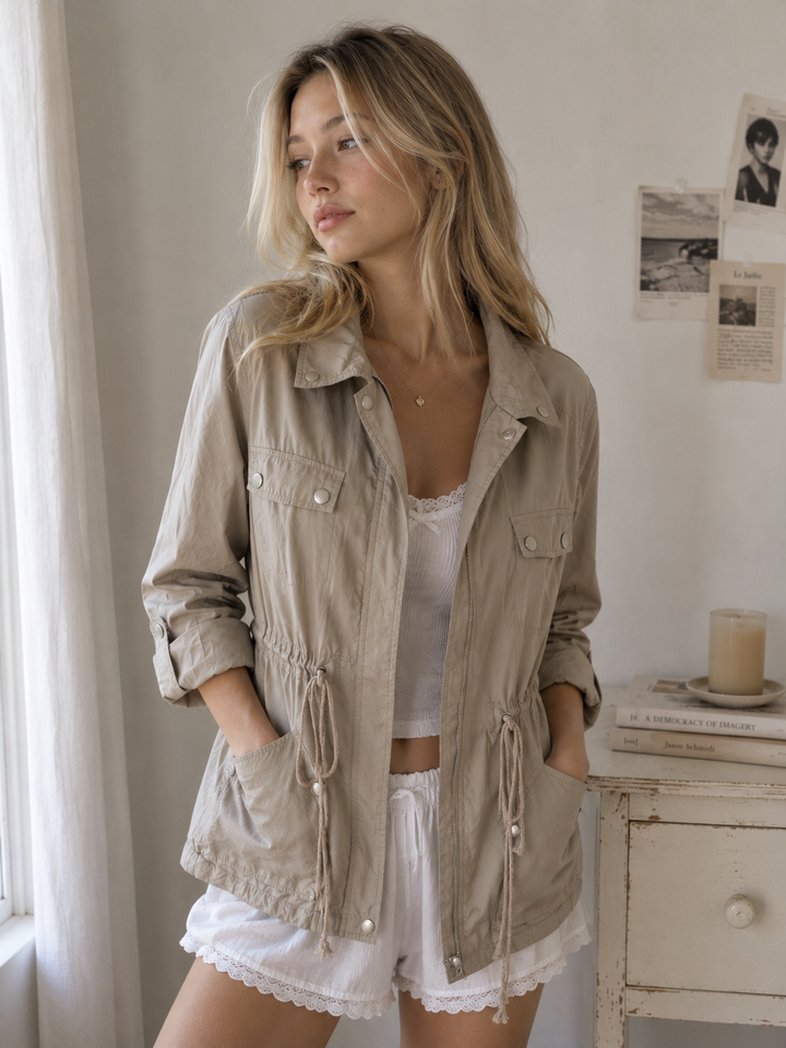 Desert Bloom Crochet Back Utility Jacket – Khaki