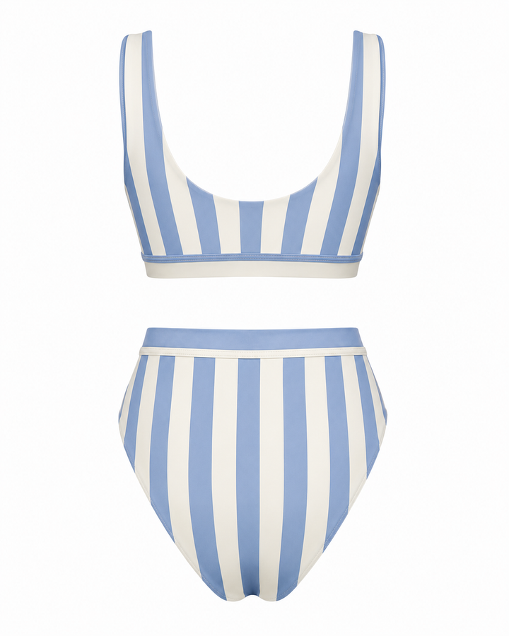 Dippin' Daisy's - Sporty Swim Top + High Waist High Cut Cheeky Bottom - Sky Stripes