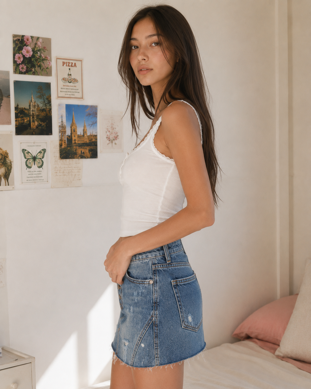 Free People - Distressed Raw Hem Denim A-Line Skirt in Indigo/Blue