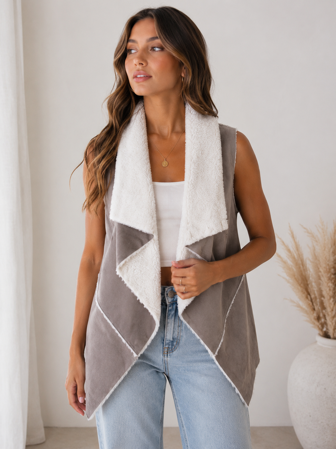 Draped Faux Sherpa Vest in More Colors