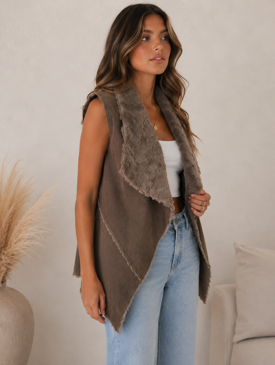 Draped Faux Sherpa Vest in More Colors