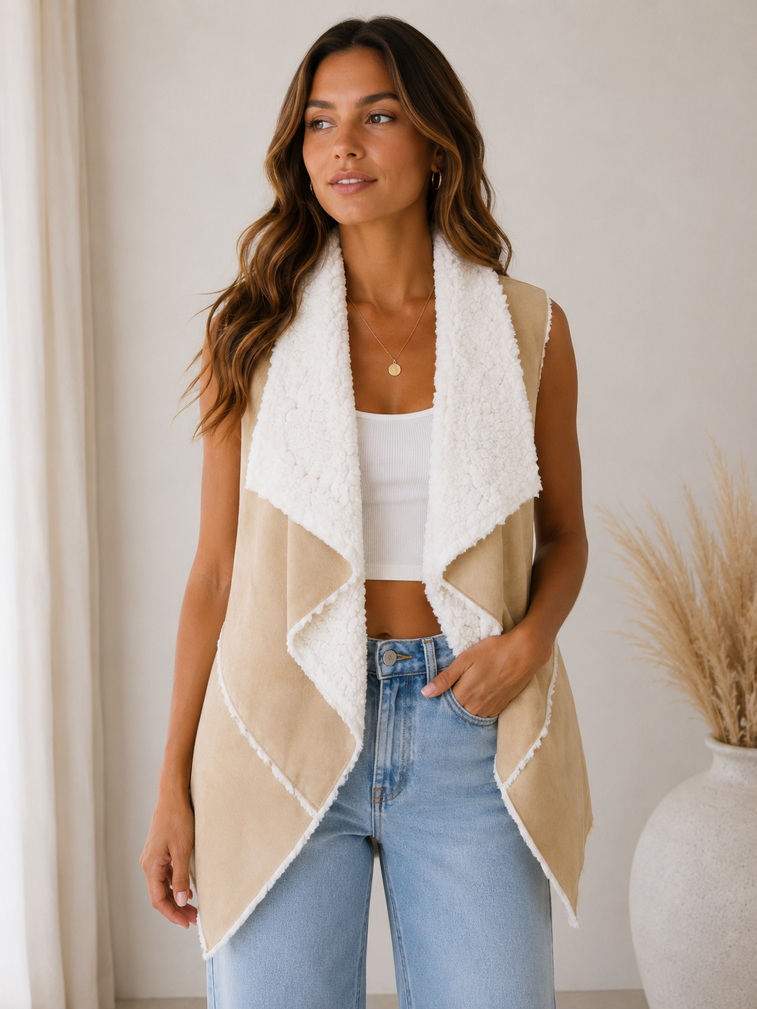 Draped Faux Sherpa Vest in More Colors