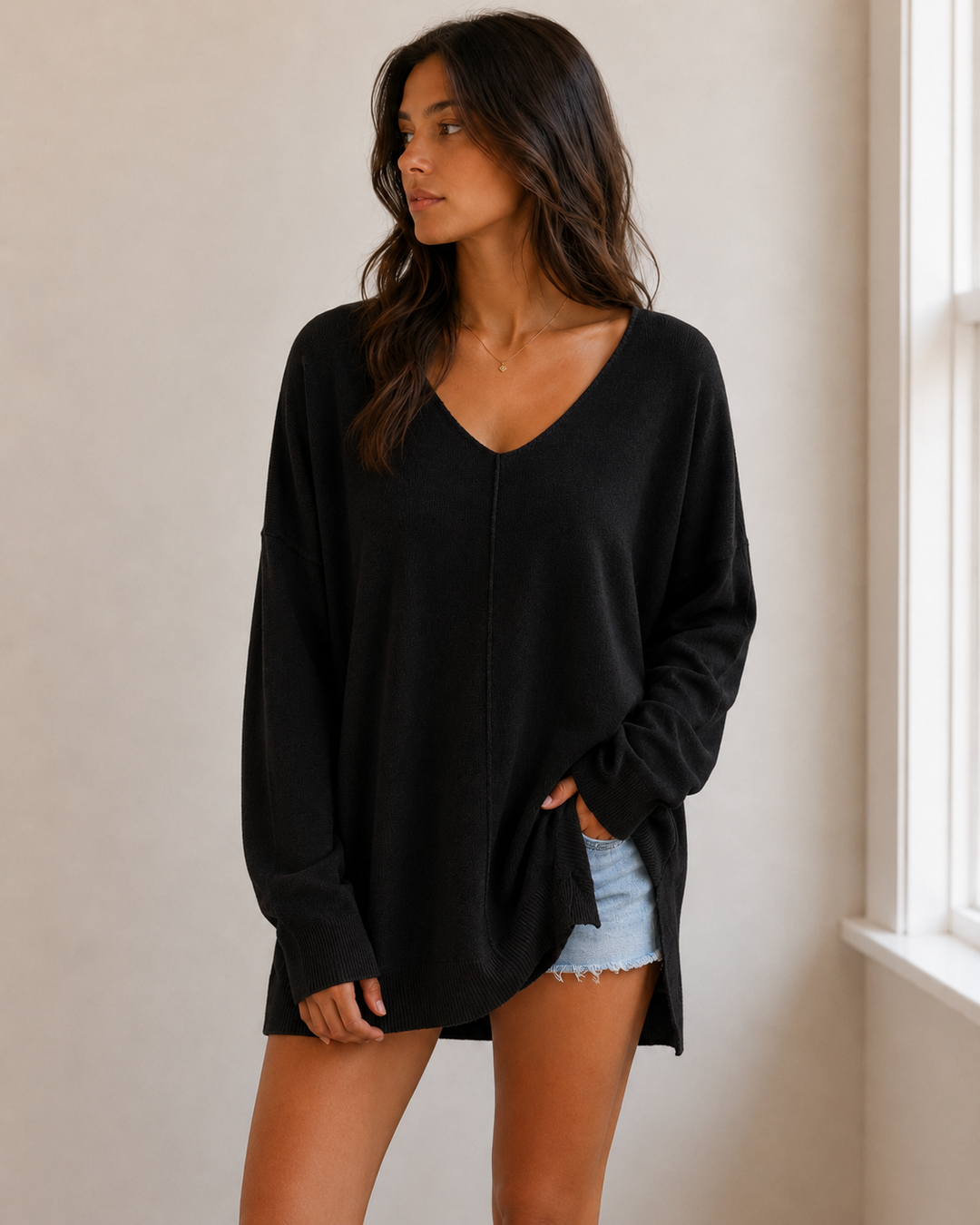 Dreamers - Front Seam V-Neck Sweater in More Colors