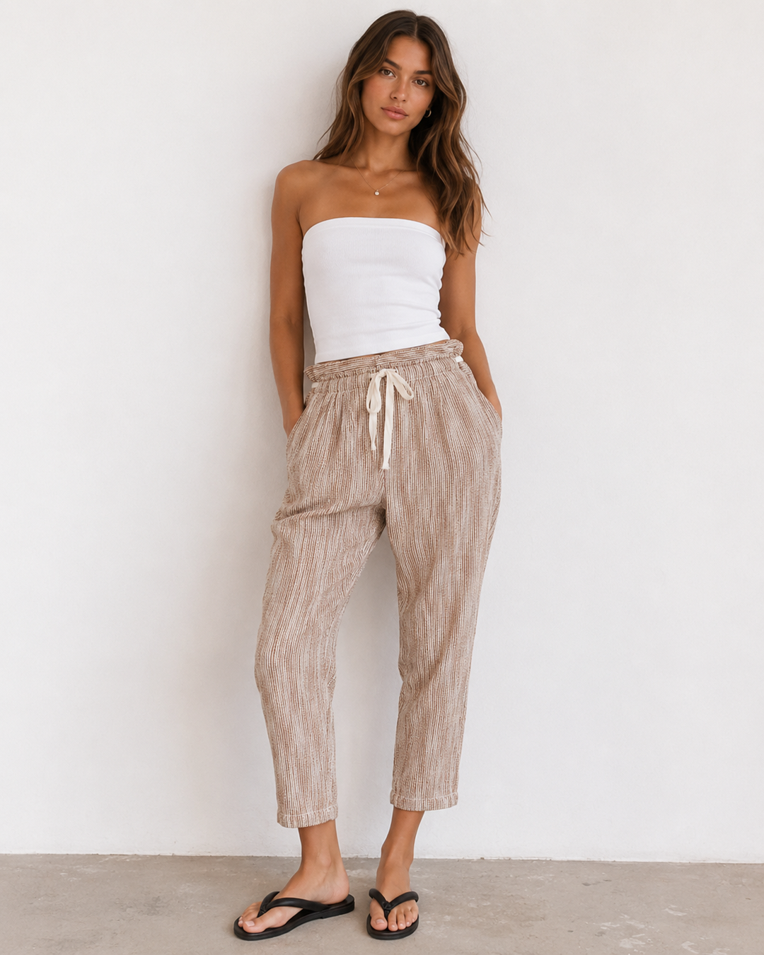 Free People Light At Sunrise Crop Pants in Beige