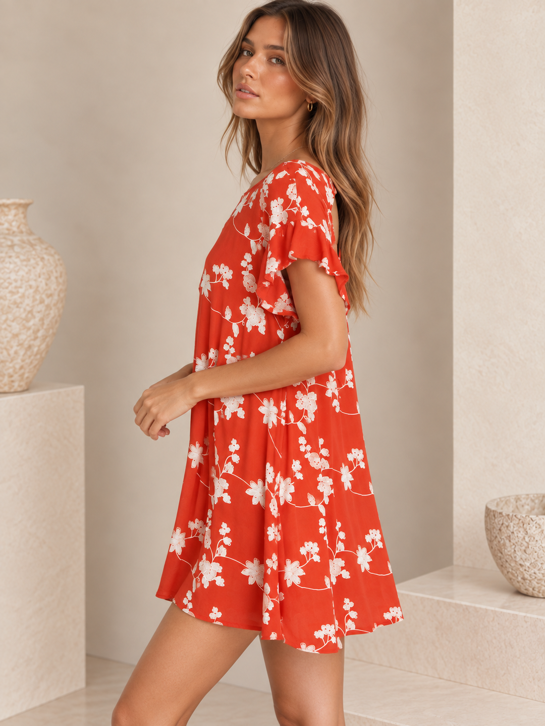 Floral Embroidered Open Back Swing Dress