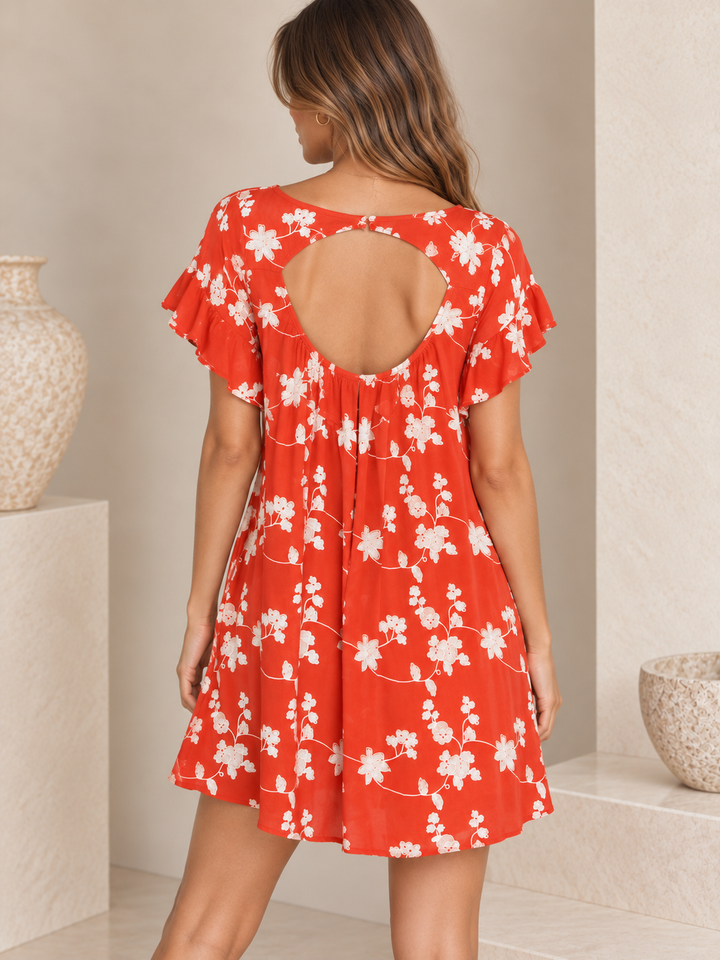 Floral Embroidered Open Back Swing Dress