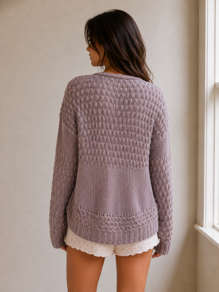 Free People - Crashing Waves Wool Blend Bishop Sleeve Chunky Knit Pullover Sweater - Mauve