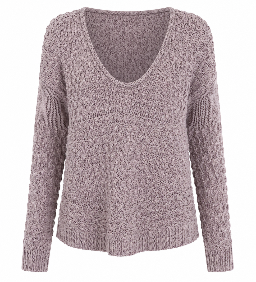 Free People - Crashing Waves Wool Blend Bishop Sleeve Chunky Knit Pullover Sweater - Mauve