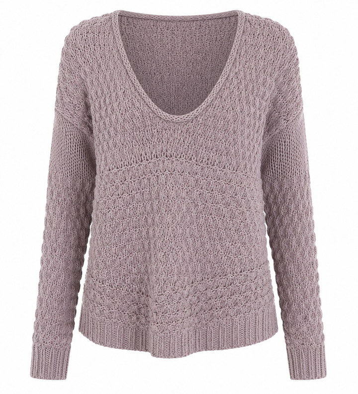Free People - Crashing Waves Wool Blend Bishop Sleeve Chunky Knit Pullover Sweater - Mauve