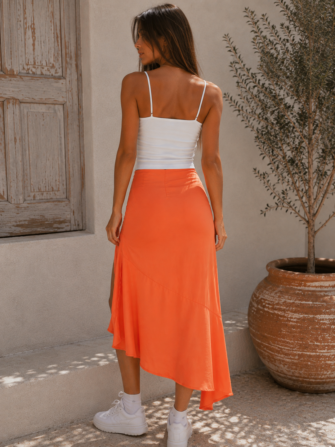 Free People - Lola High Slit Maxi Wrap Skirt in Bright Orange