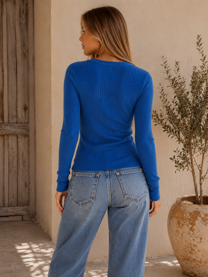 Free People - Oliver Ribbed Henley Top in Sailor Blue