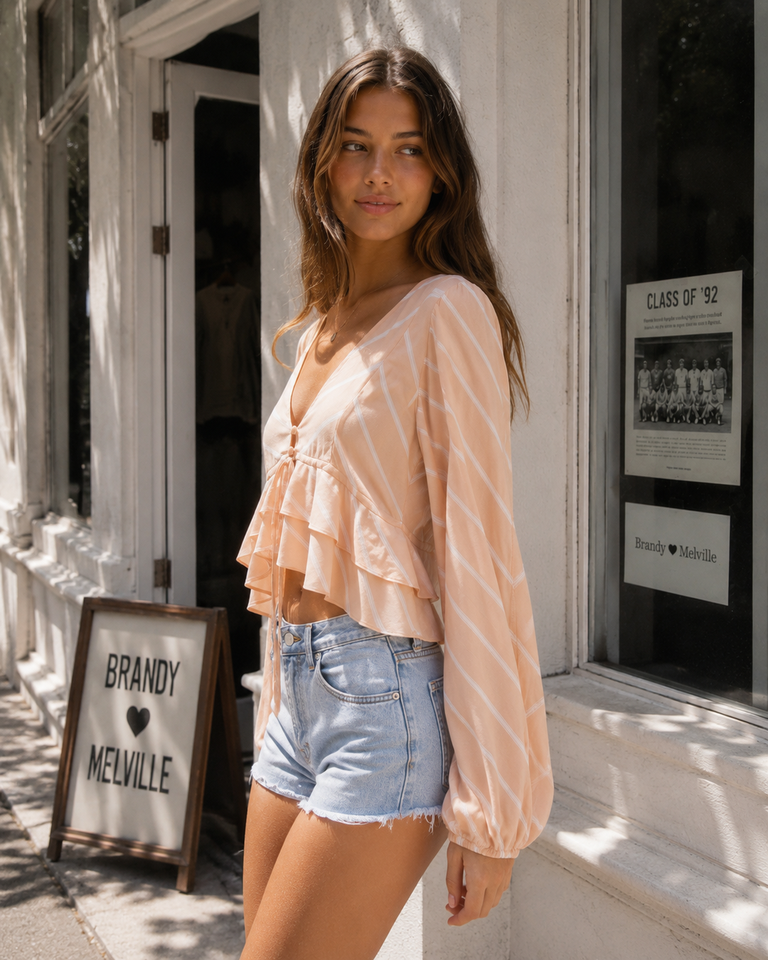 Free People - Samifran Ruffle Tie Front Crop Top – Peach Stripe