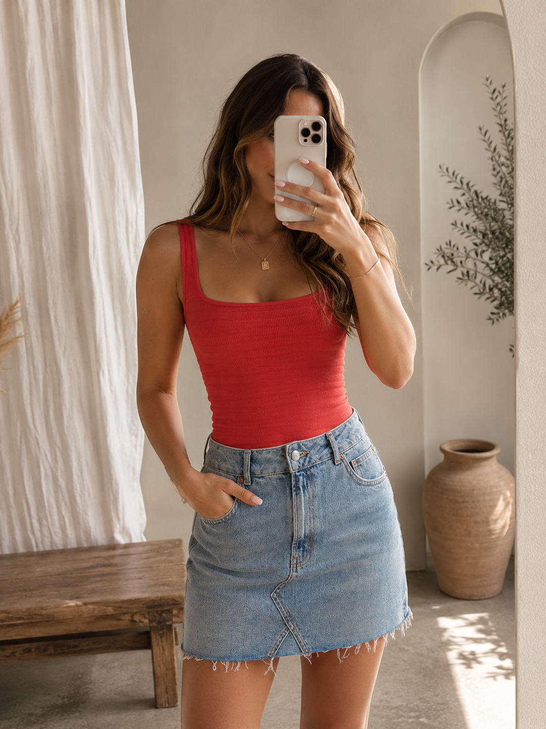Free People Square One Seamless Cami in Red