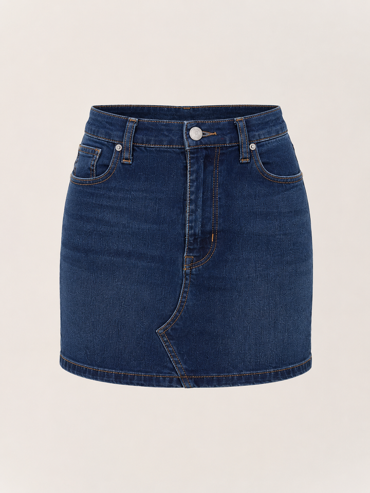 Free People We The Free Denim Stretch Skirt Teagan Mini in Blue Sparrow