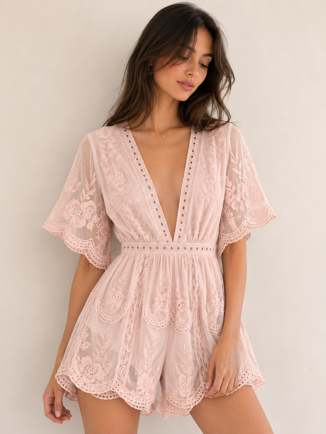 Honey Punch - As You Wish Embroidered Lace Romper (Women) - More Colors