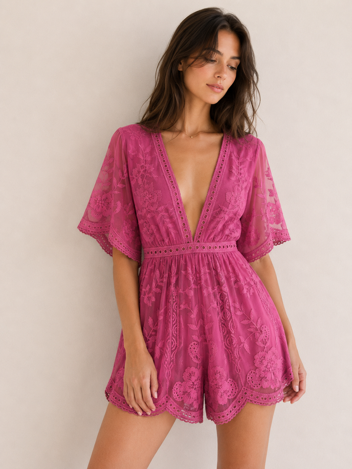 Honey Punch - As You Wish Embroidered Lace Romper (Women) - More Colors